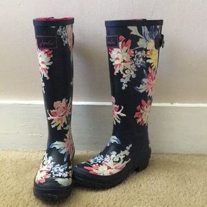Navy Floral Joules Welly Rain Boots